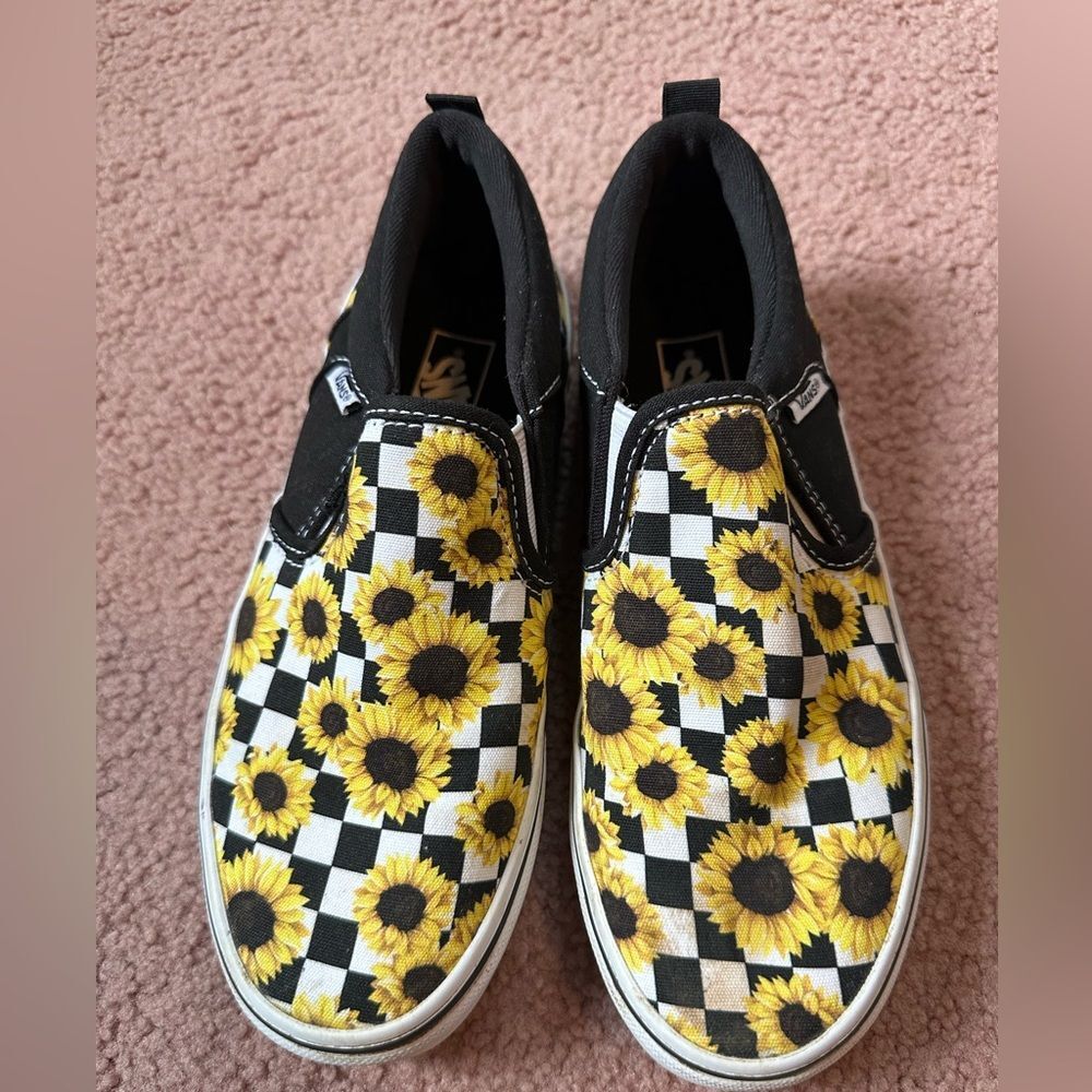 Vans Slip Ons. Woman Missy Size 4. Sunflower Black White Checkered UK 3 - Picture 2 of 6